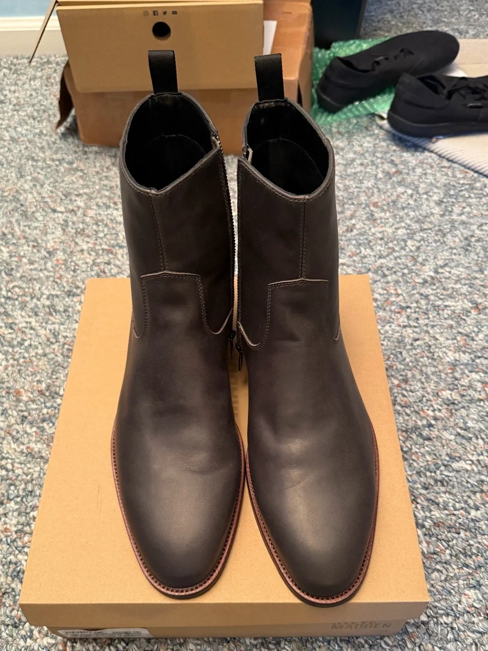 Men’s Steve Madden Hendrik dress boots size 12 black/grey leather zipper new NIB